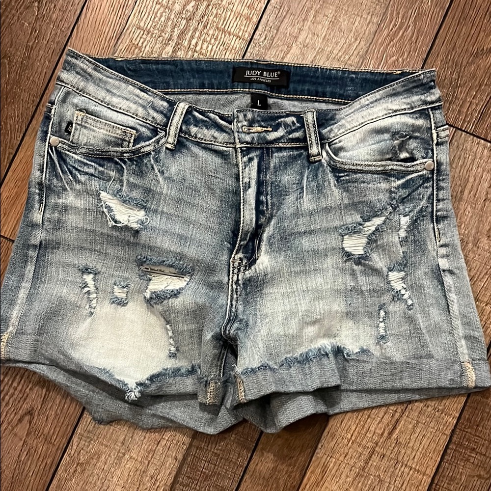 Judy Blue Distressed Blue Jean Shorts